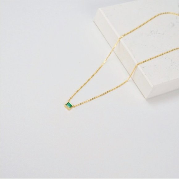 Malachite Square Pendant Necklace 18K Gold S925 - Picture 4 of 9